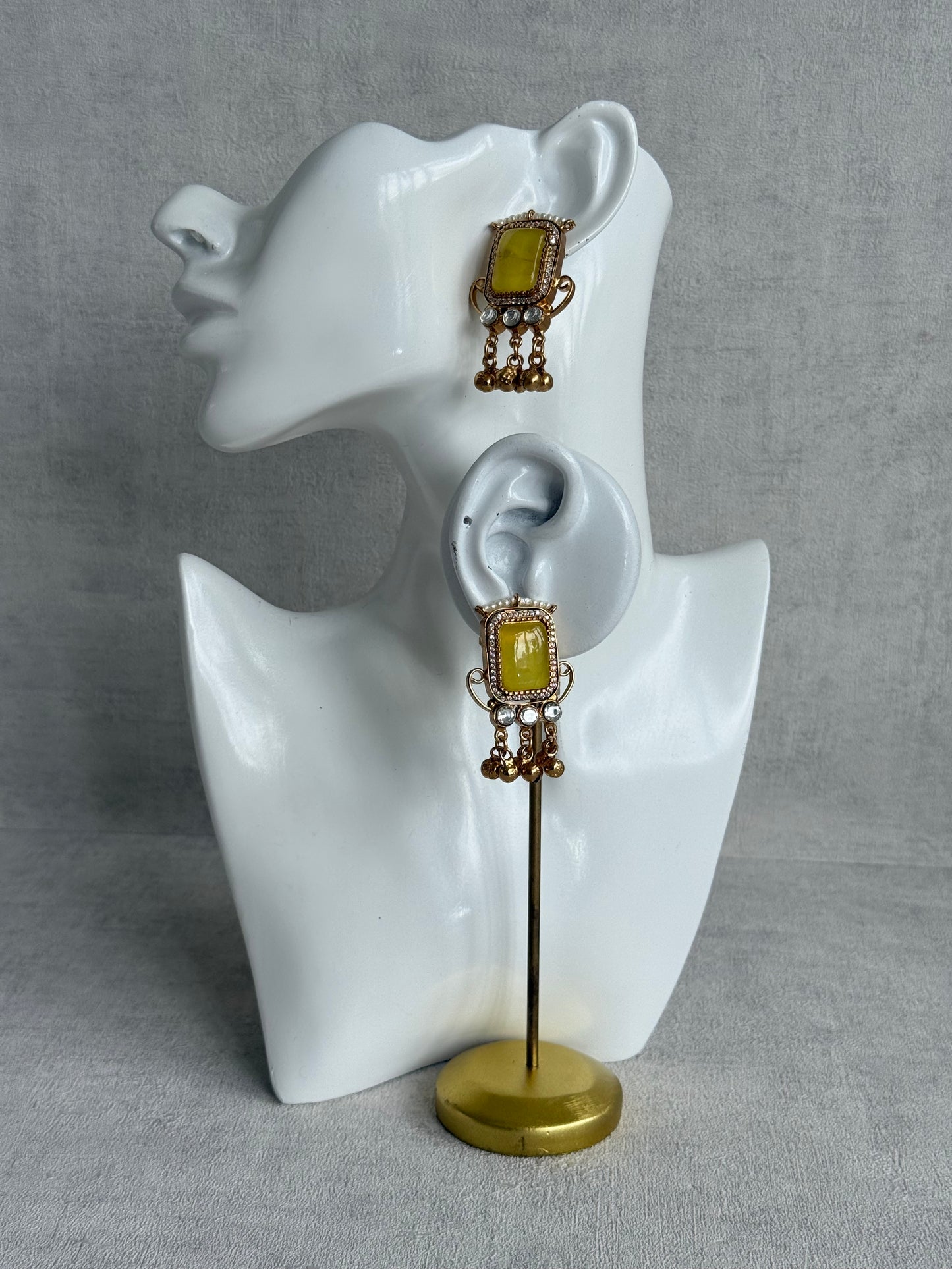 Ayura Designs Aleena Earrings – Marigold Stone Stud Earrings with Pearls & Ghungroo Detailing