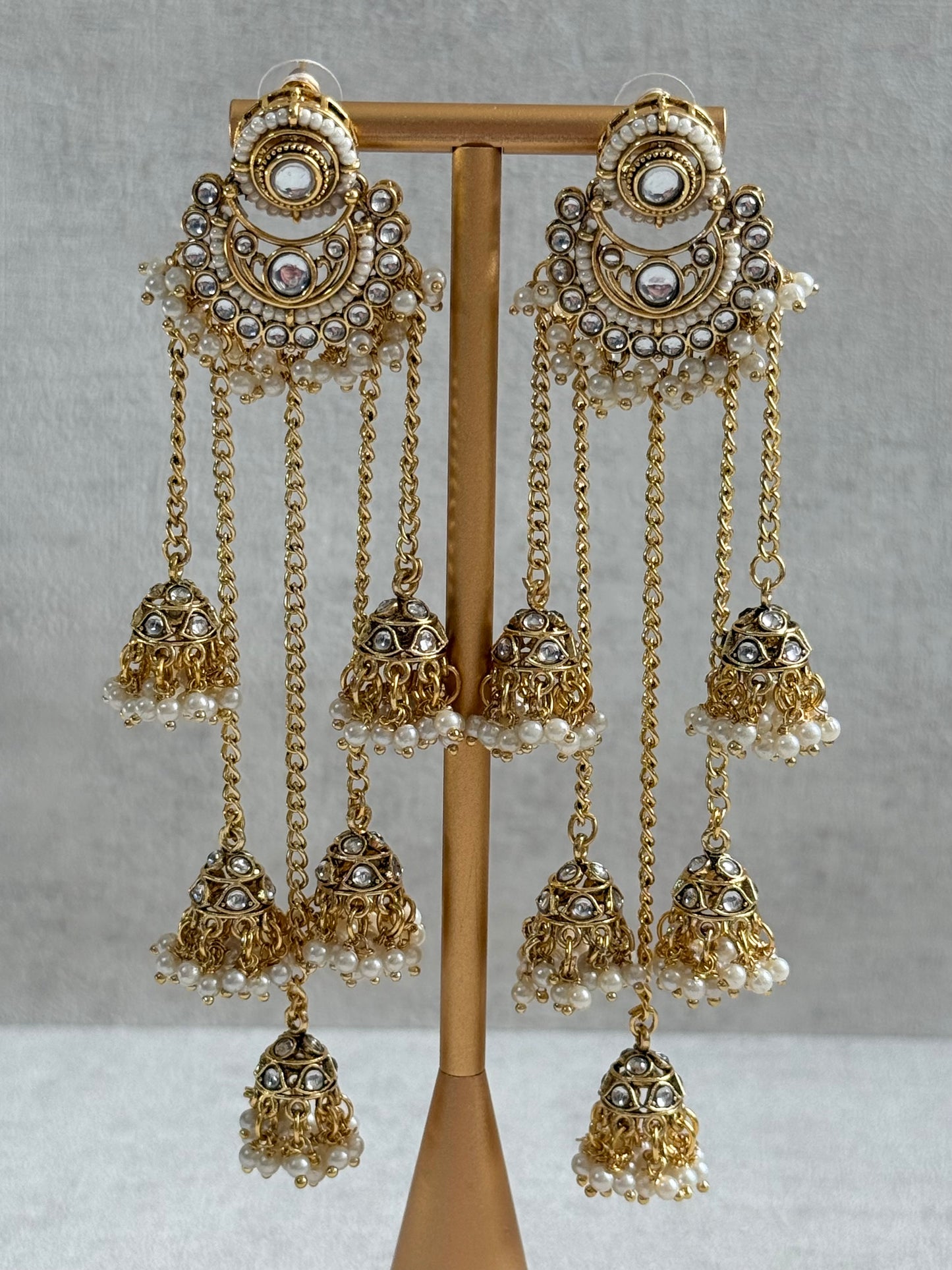 Ayura Designs Sanaya Earrings – Mirror Cut Duster Earrings with Jhumki Drops & Pearl Detailing