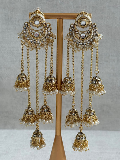Ayura Designs Sanaya Earrings – Mirror Cut Duster Earrings with Jhumki Drops & Pearl Detailing