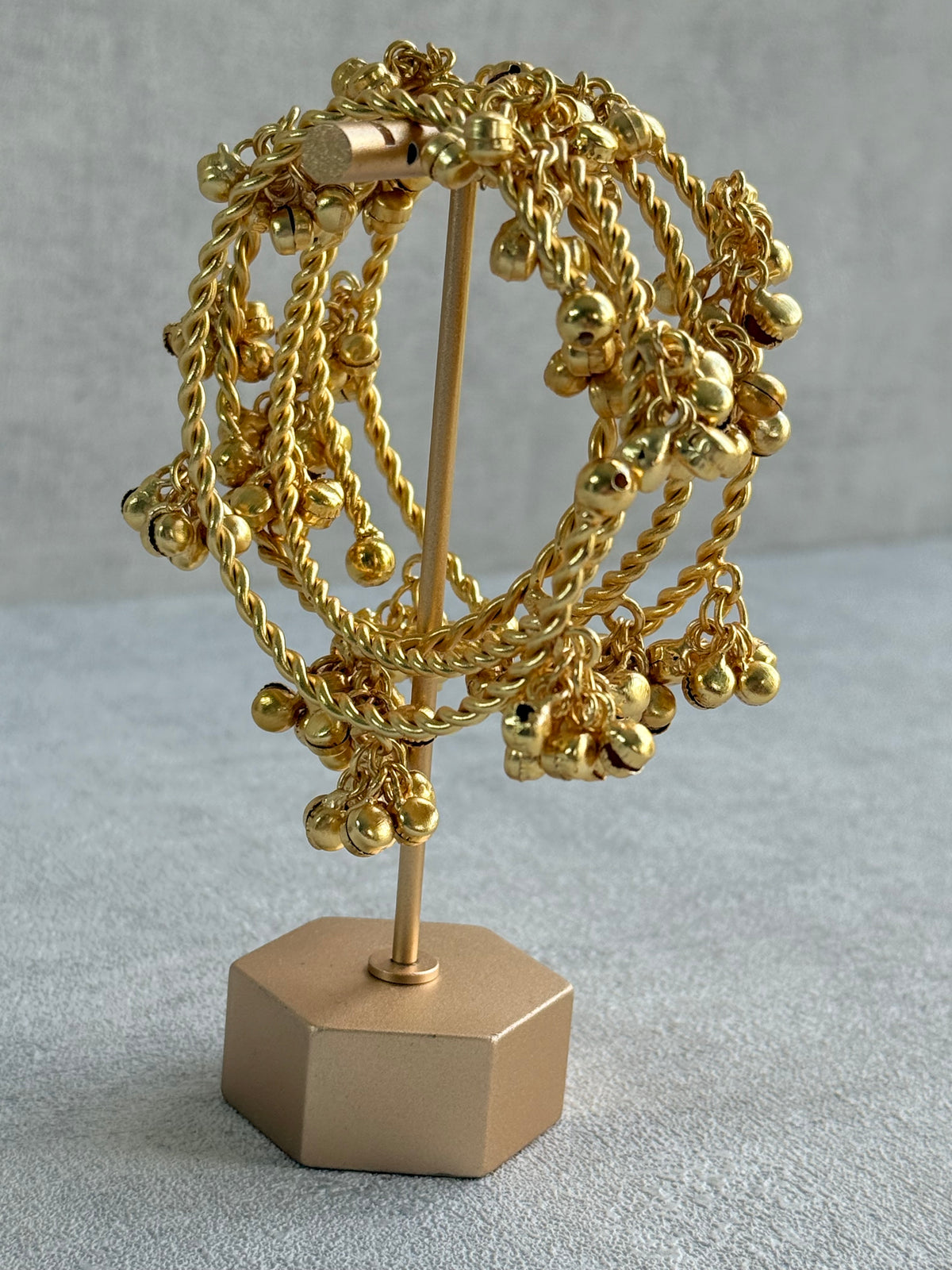 Ayura Designs Siya Adjustable Kashmiri Chudiya – Gold Tone Bangles with Ghungroo Charms (Pair)