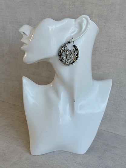 Ayura Designs Nureh Earrings – Dual Tone Floral Hoop Earrings with Crystal Stones & Cutwork Detailing
