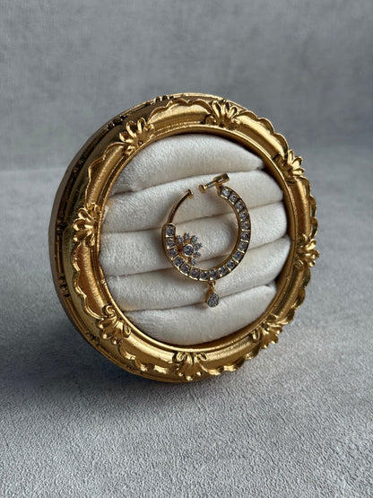 Ayura Designs Adaa Nose Ring – Crystal-Studded Adjustable Ring with Floral Accent