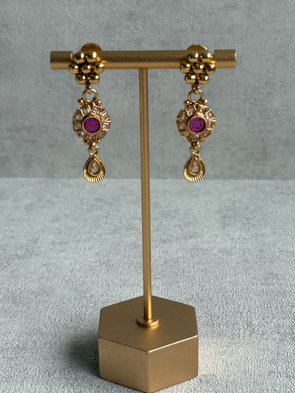 Ayura Designs Nithya Set – Gold Necklace & Earrings with Multicolour Stones and Ruby Centre