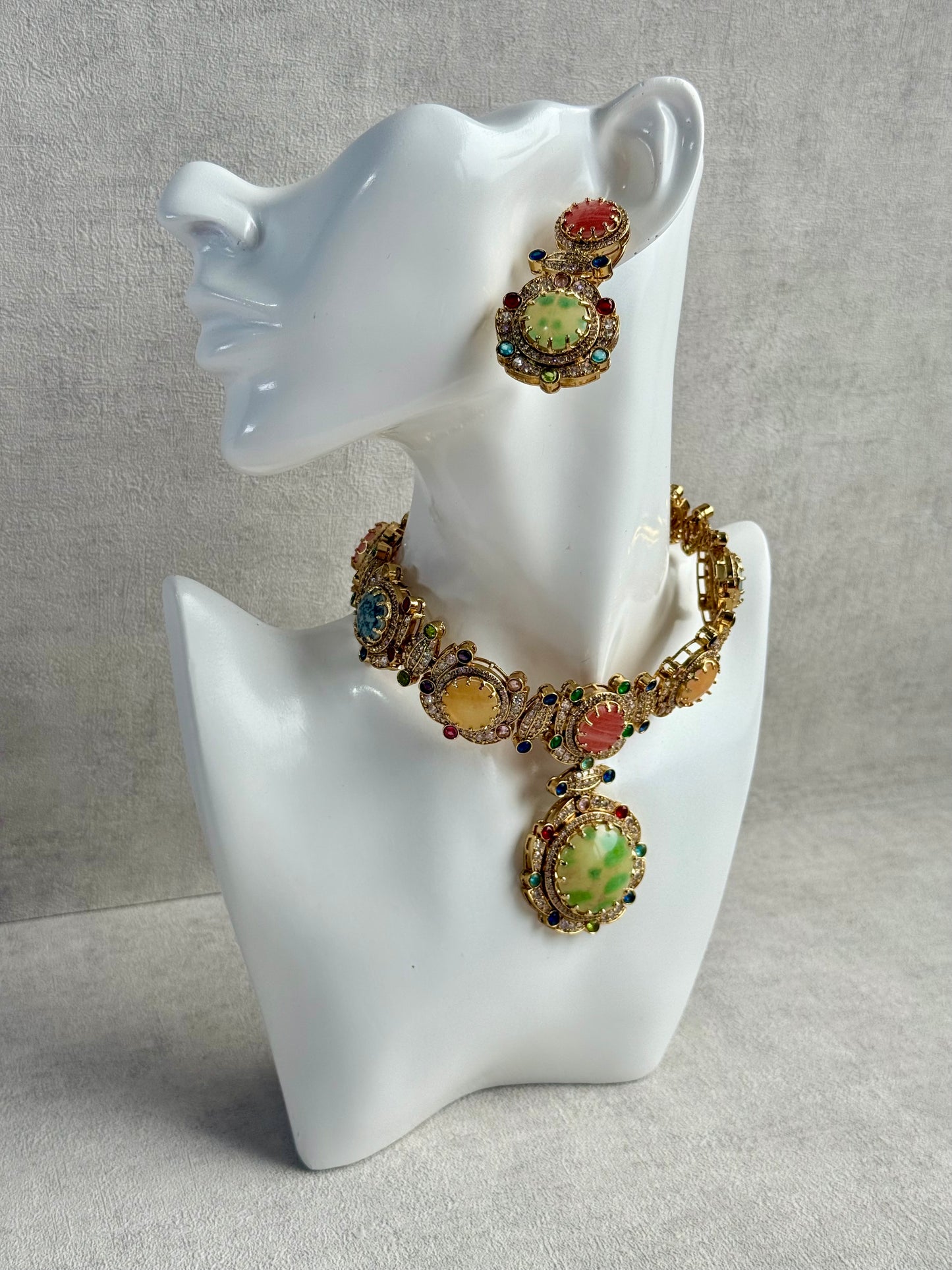 Ayura Designs Akira Set with Necklace & Earrings – Moissanite-Style Crystals with Multicolour Stone Detailing