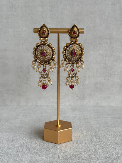 Ayura Designs Kabini Choker Set with Earrings – Gold Kundan Waterfall Choker with Ruby Pink Beads & Pearls