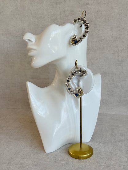 Ayura Designs Nupur Earrings – Pearl Ear Climbers with Sapphire Blue Stones & Pearl Detailing
