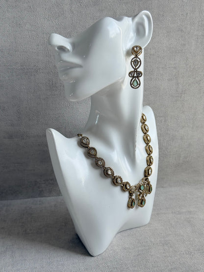 Ayura Designs Bianca Necklace Set with Earrings – Mint Green & White Kundan, Crystals & Gold Finish