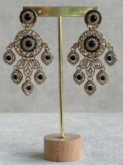 Ayura Designs Vanika Earrings – Black & Champagne Crystal Gold Finish