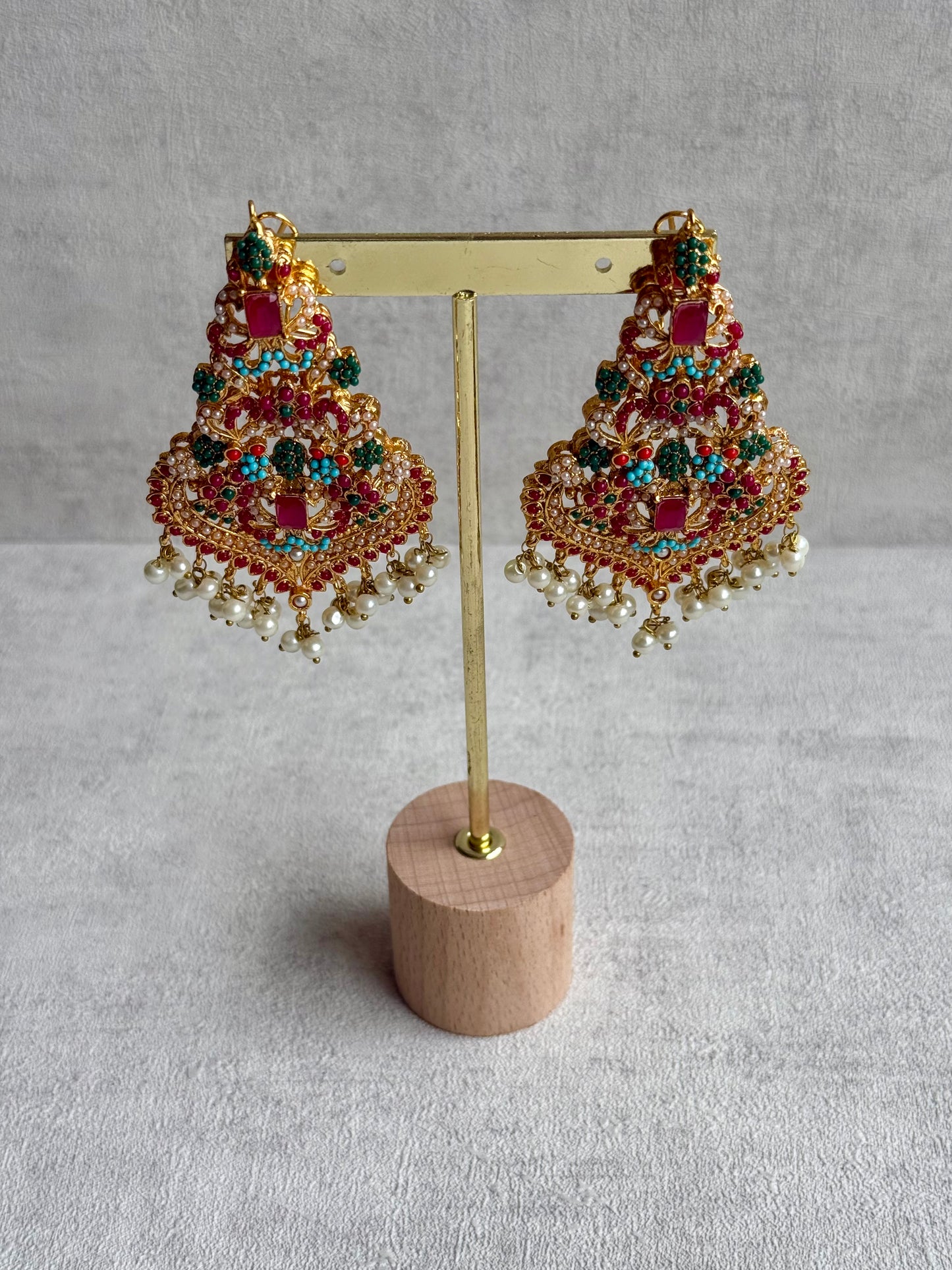 Ayura Designs Rumi Earrings – Meenakari with Ruby, Turquoise & Pearl Detailing