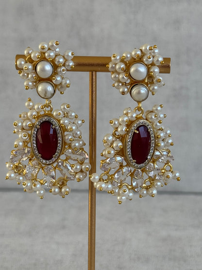 Ayura Designs Seraphina Earrings – Ruby, Pearls & Crystals