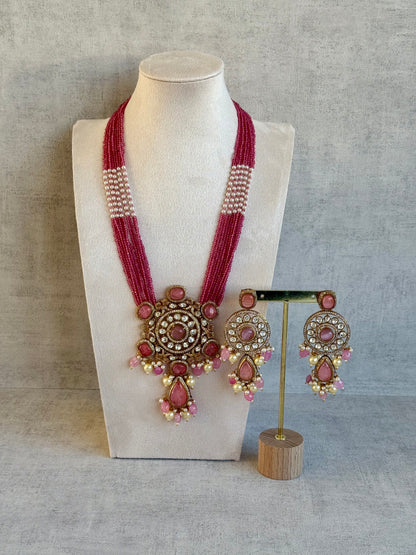 Ayura Designs Julia Set – Kundan Necklace & Earrings with Rose Pink Stones, Pearls & Crystal Detailing
