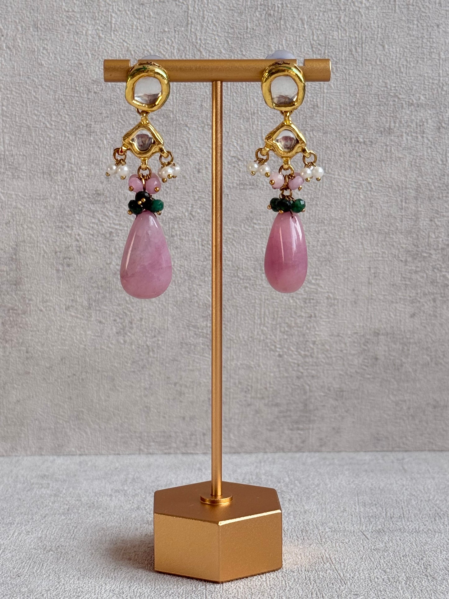Ayura Designs Rabeeya Kundan Choker Set with Earrings – Blush Pink & Emerald Green Bead Detailing