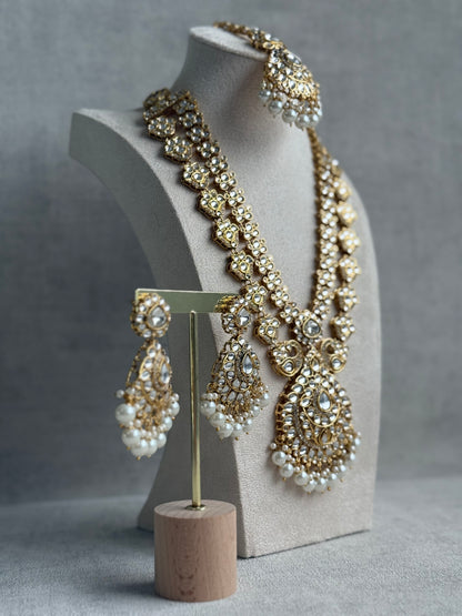 Ayura Designs Javeria Set with Earrings & Tikka – Ivory Pearls, Mirror Kundan & Gold Finish