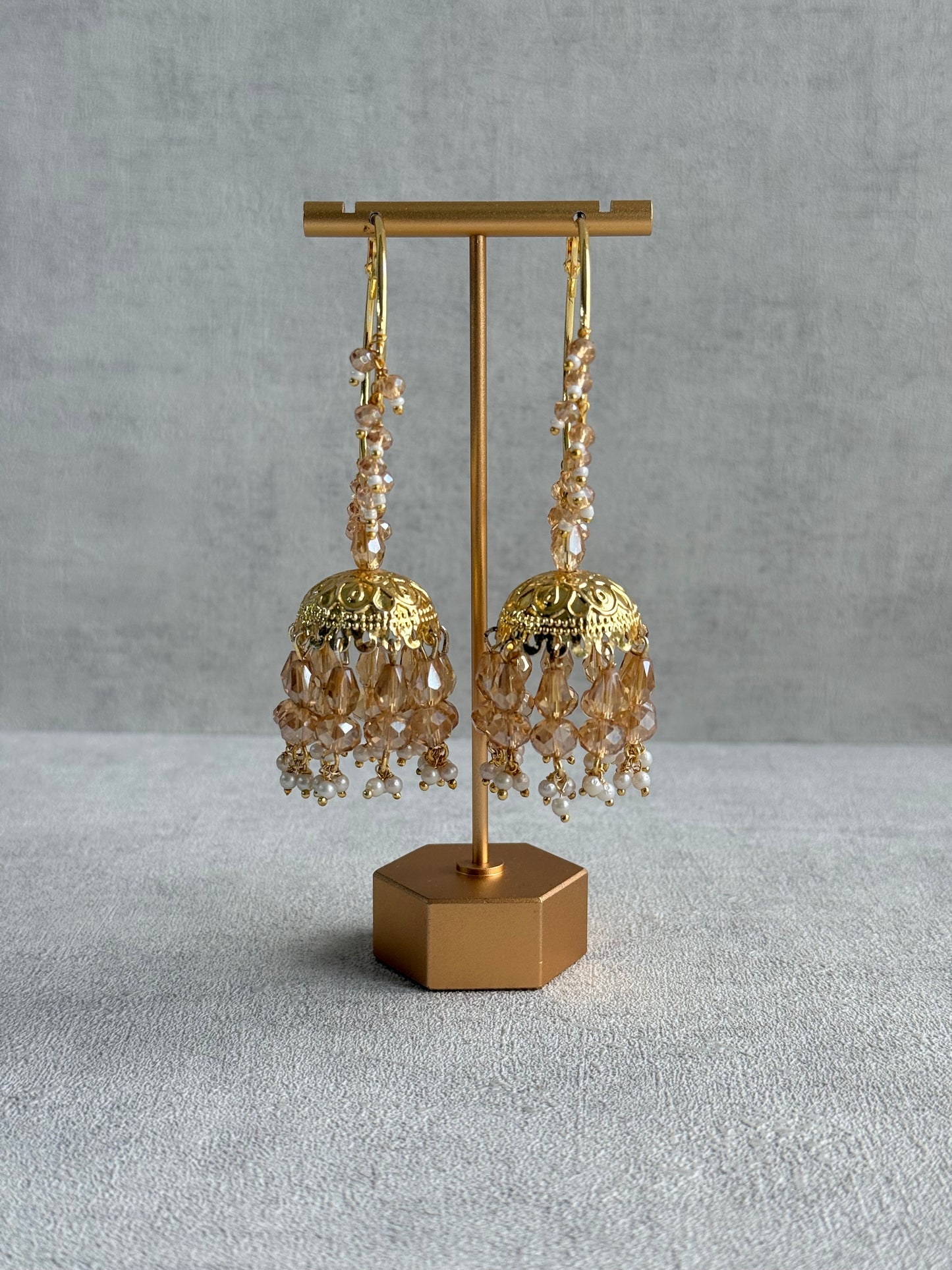 Ayura Designs Surbhi Balis – Champagne Crystals & Pearls in Gold Finish