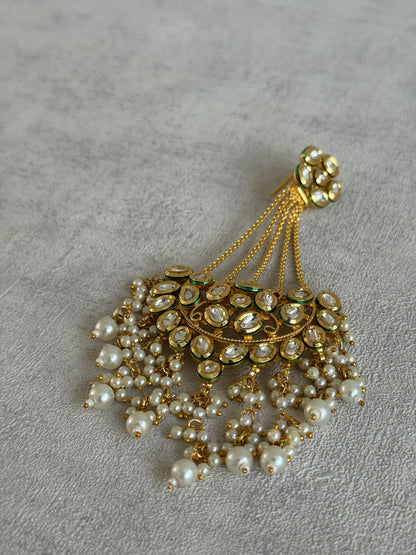 Ayura Designs Sophia Passa Jhoomar – Antique Gold with Kundan Stones & Pearl Clusters