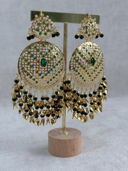 Ayura Designs Seerat Earrings – Emerald Green Gold Pippal Patti Design with Pearls
