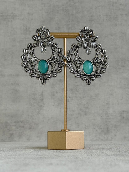 Ayura Designs Eila Earrings with Aqua Blue Stone in Antique Silver Finish