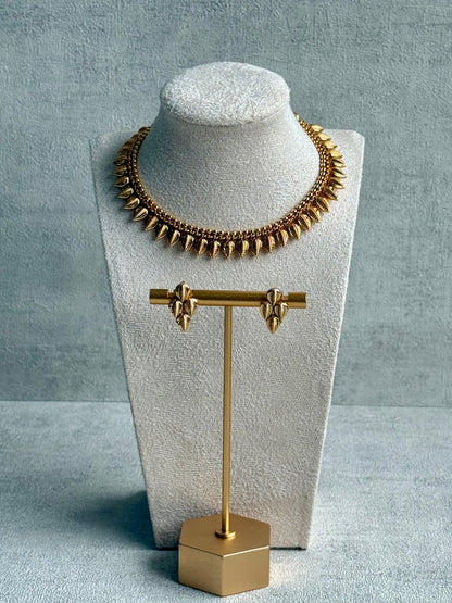 Ayura Designs Hiral Set – Necklace & Earrings with Antique Gold Leaf Motifs