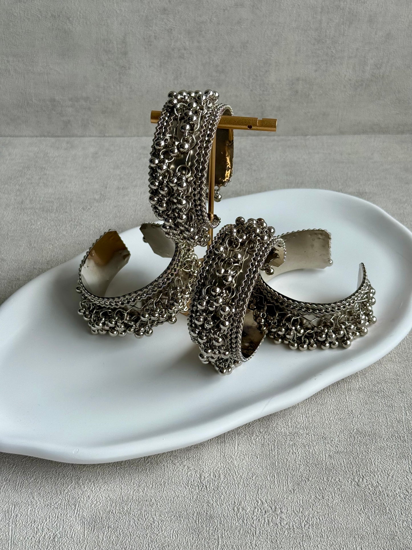 Ayura Designs Jodha Gajra – Oxidised Silver Cuff with Ghungroo Detailing