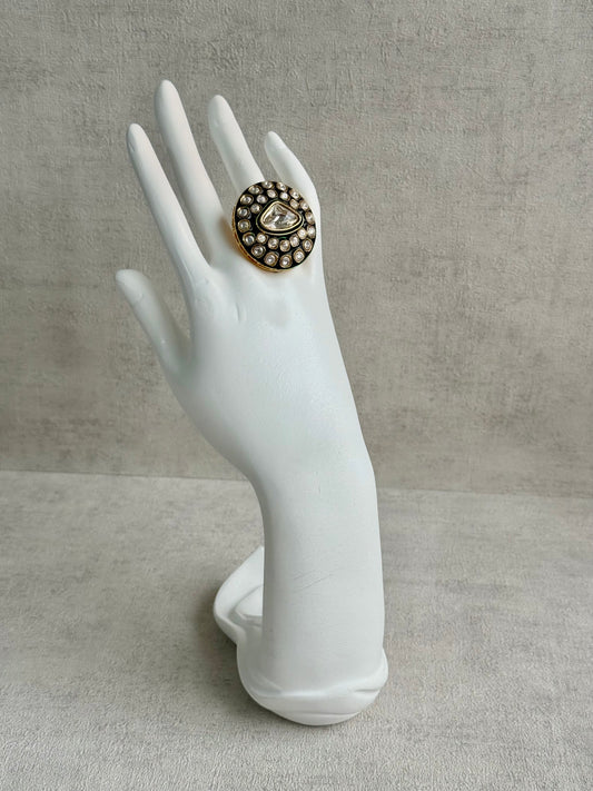 Ayura Designs Firdos Adjustable Ring – Mirror-Cut Stone Statement Ring with Green Enamel