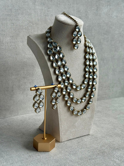 Ayura Designs Sufi Set with Necklace, Earrings & Tikka – Mirror-Cut Stones in Antique Gold Finish