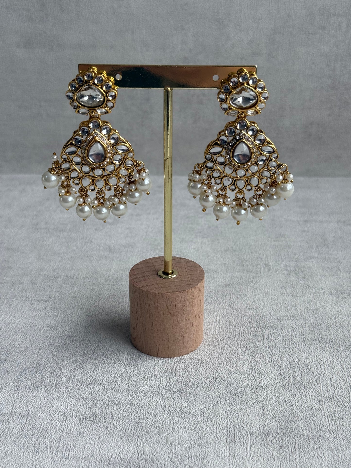 Ayura Designs Javeria Set with Earrings & Tikka – Ivory Pearls, Mirror Kundan & Gold Finish