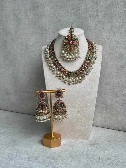 Ayura Designs Rangeen Set – A Majestic Symphony of Gold, Multicoloured Polkis & White Pearls