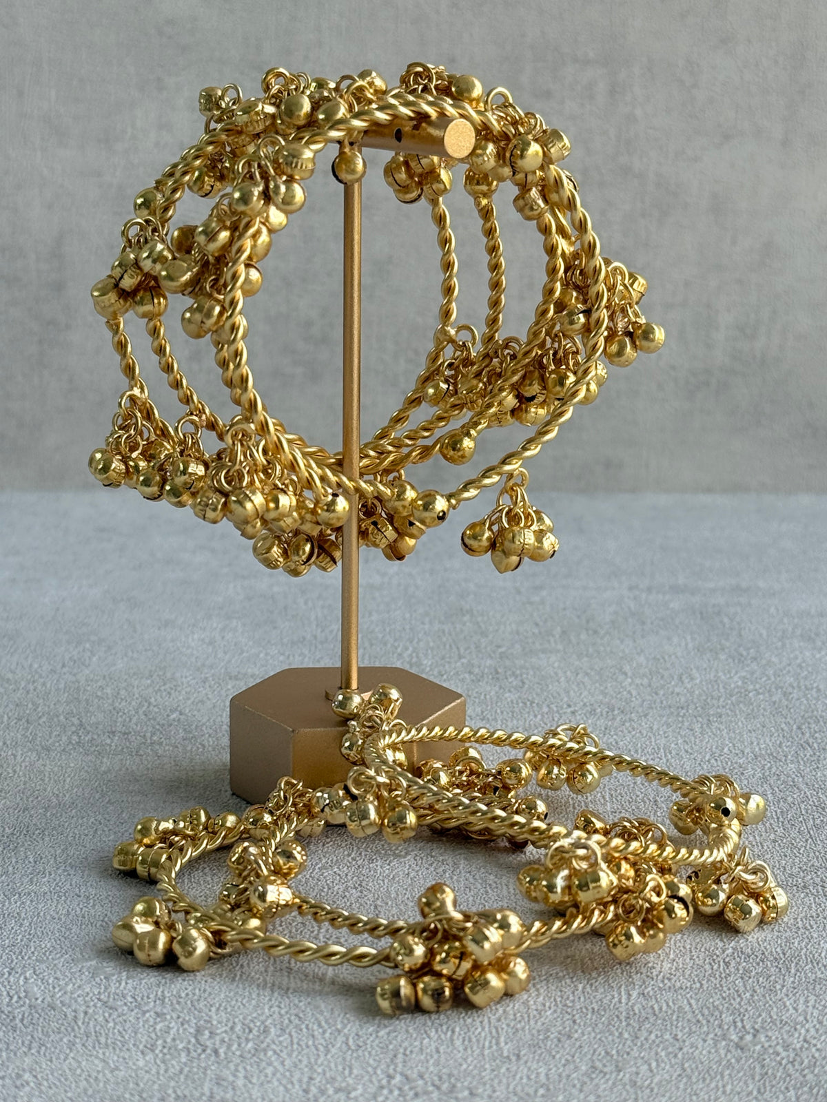 Ayura Designs Siya Adjustable Kashmiri Chudiya – Gold Tone Bangles with Ghungroo Charms (Pair)