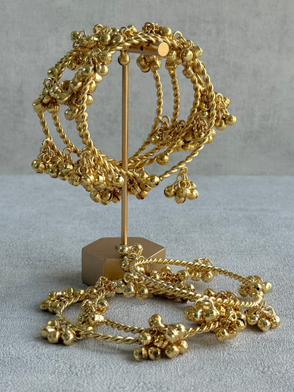 Ayura Designs Siya Adjustable Kashmiri Chudiya – Gold Tone Bangles with Ghungroo Charms (Pair)