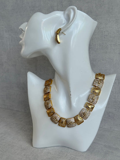 Ayura Designs Vibha Necklace & Stud Earrings Set – Gold Floral Statement Design with Crystal Detailing