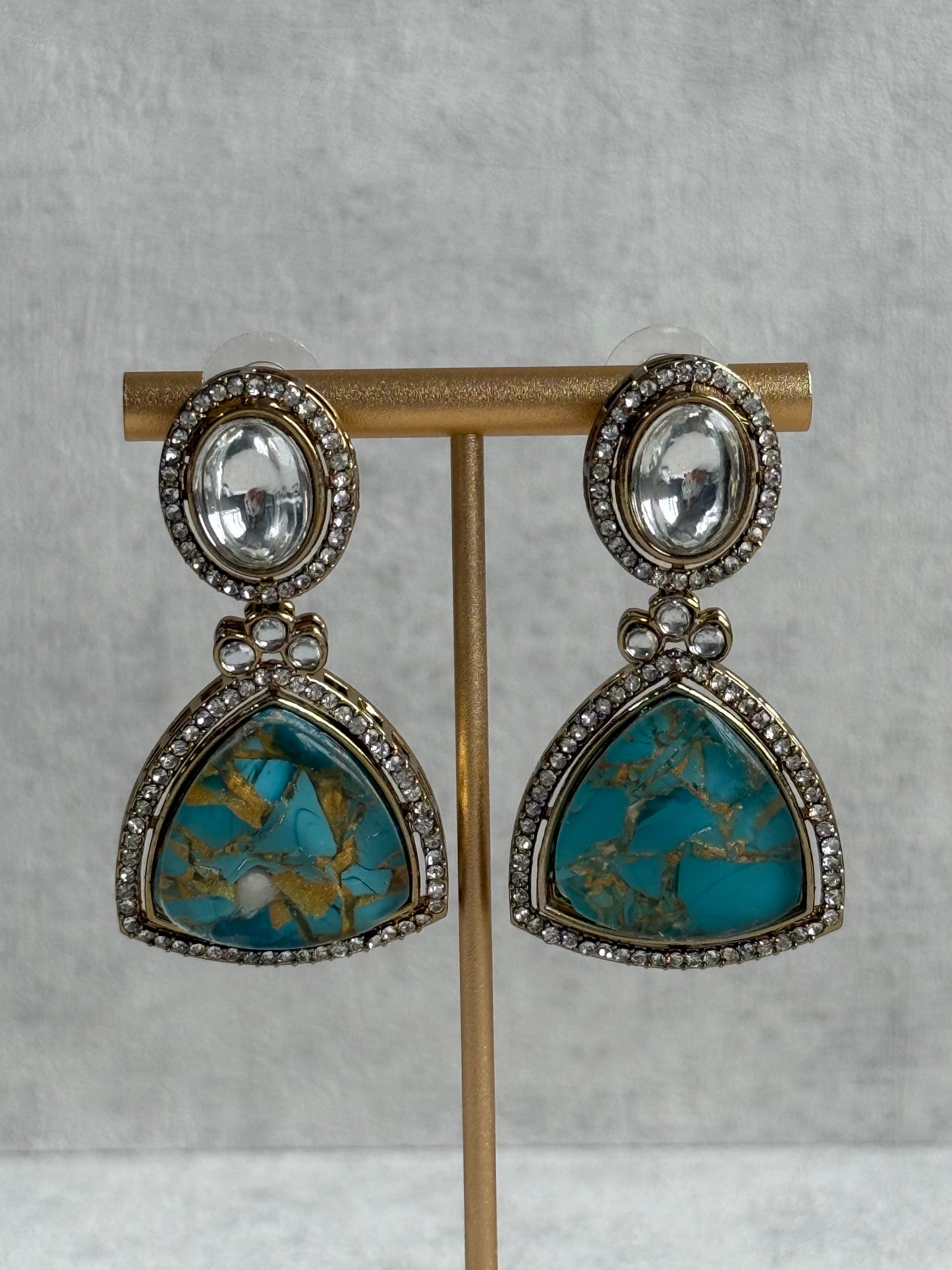 Ayura Designs Florence Earrings – Mirror Cut Studs with Turquoise Marble Resin & Crystal Borders