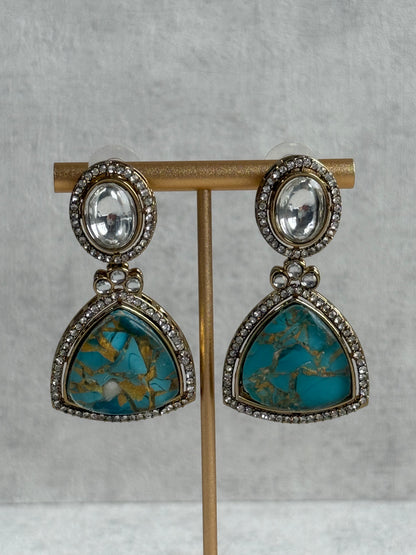 Ayura Designs Florence Earrings – Mirror Cut Studs with Turquoise Marble Resin & Crystal Borders