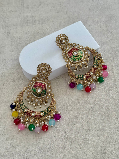 Ayura Designs Safa Antique Gold-Plated Chandbali Earrings with Multicolor Bead Accents