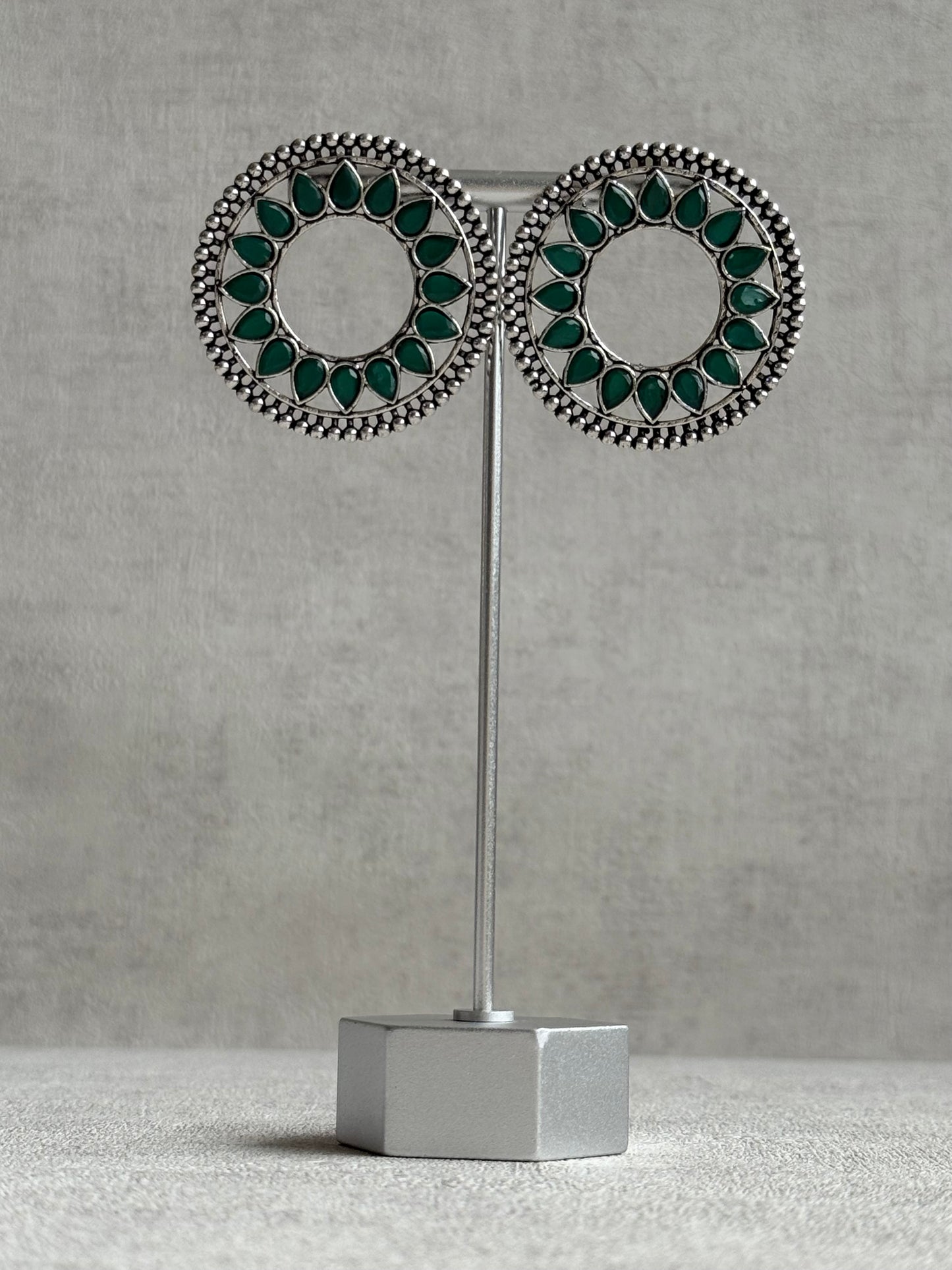 Ayura Designs Kesar Studs – Statement Oxidised Stud Earrings with Emerald Green Stones