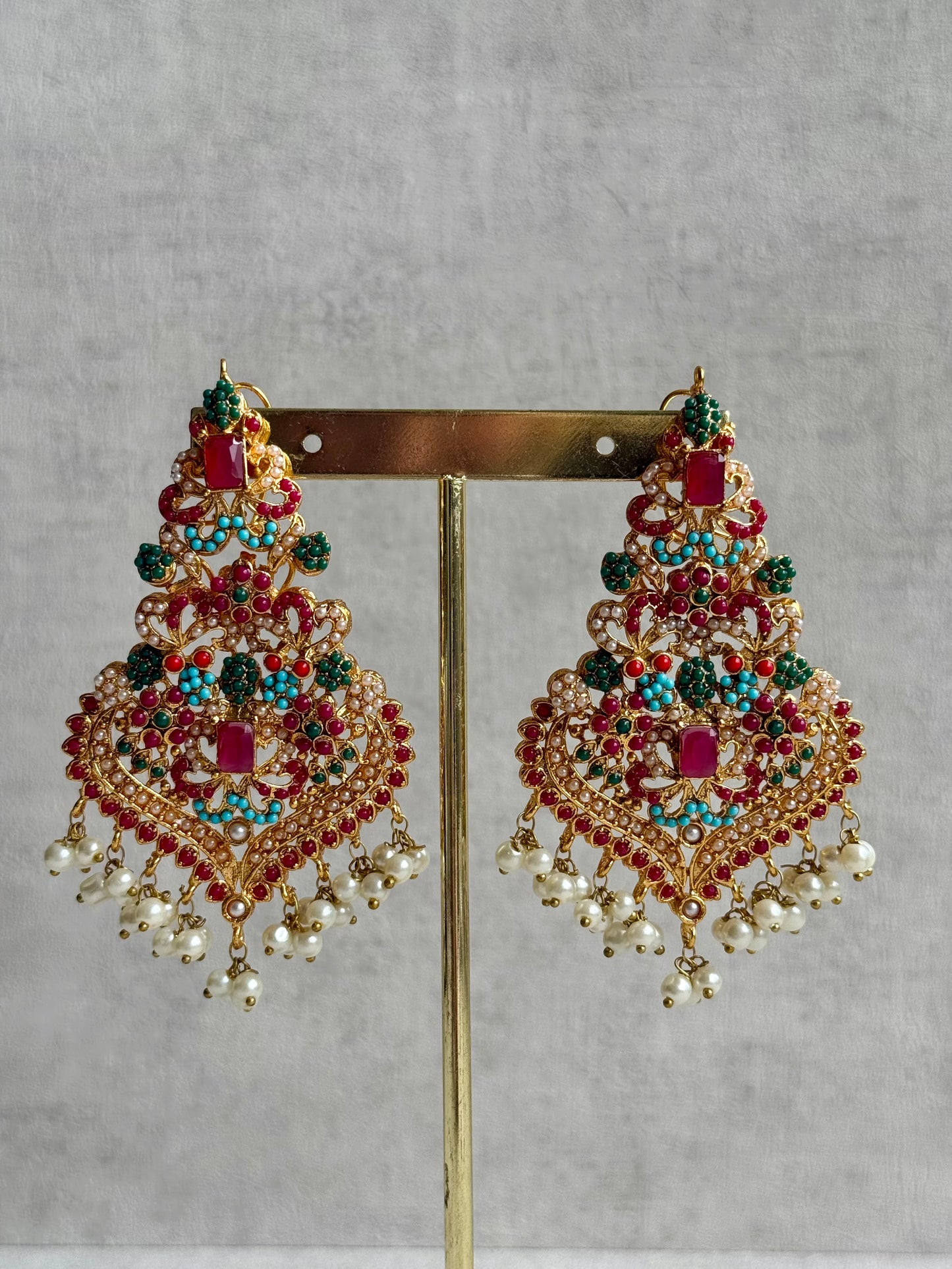 Ayura Designs Rumi Earrings – Meenakari with Ruby, Turquoise & Pearl Detailing