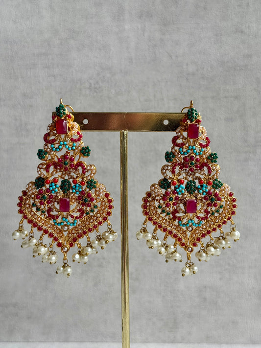 Ayura Designs Rumi Earrings – Meenakari with Ruby, Turquoise & Pearl Detailing
