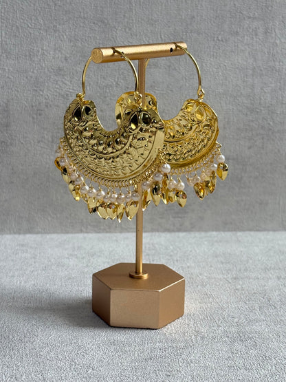 Ayura Designs Surkhab Balis – Pippal Patti Statement Earrings with Pearls & Gold Leaf Charms