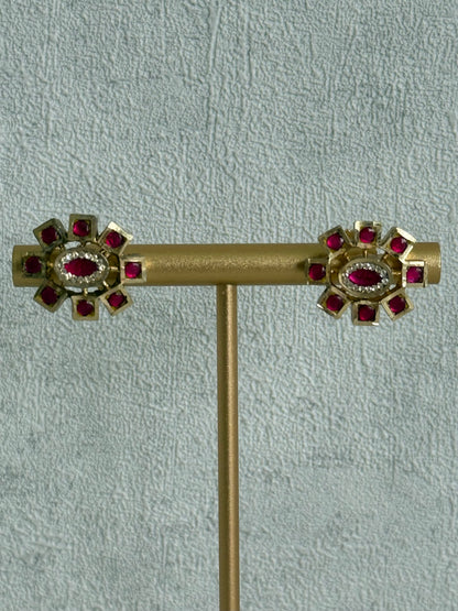 Ayura Designs Amiri Choker Set with Stud Earrings – Ruby Pink Stones, Pearl Strands & Moissanite Detailing