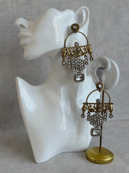 Ayura Designs Irene Earrings – Ivory Kundan, Meenakari & Crystal Peacock Chandeliers in Gold