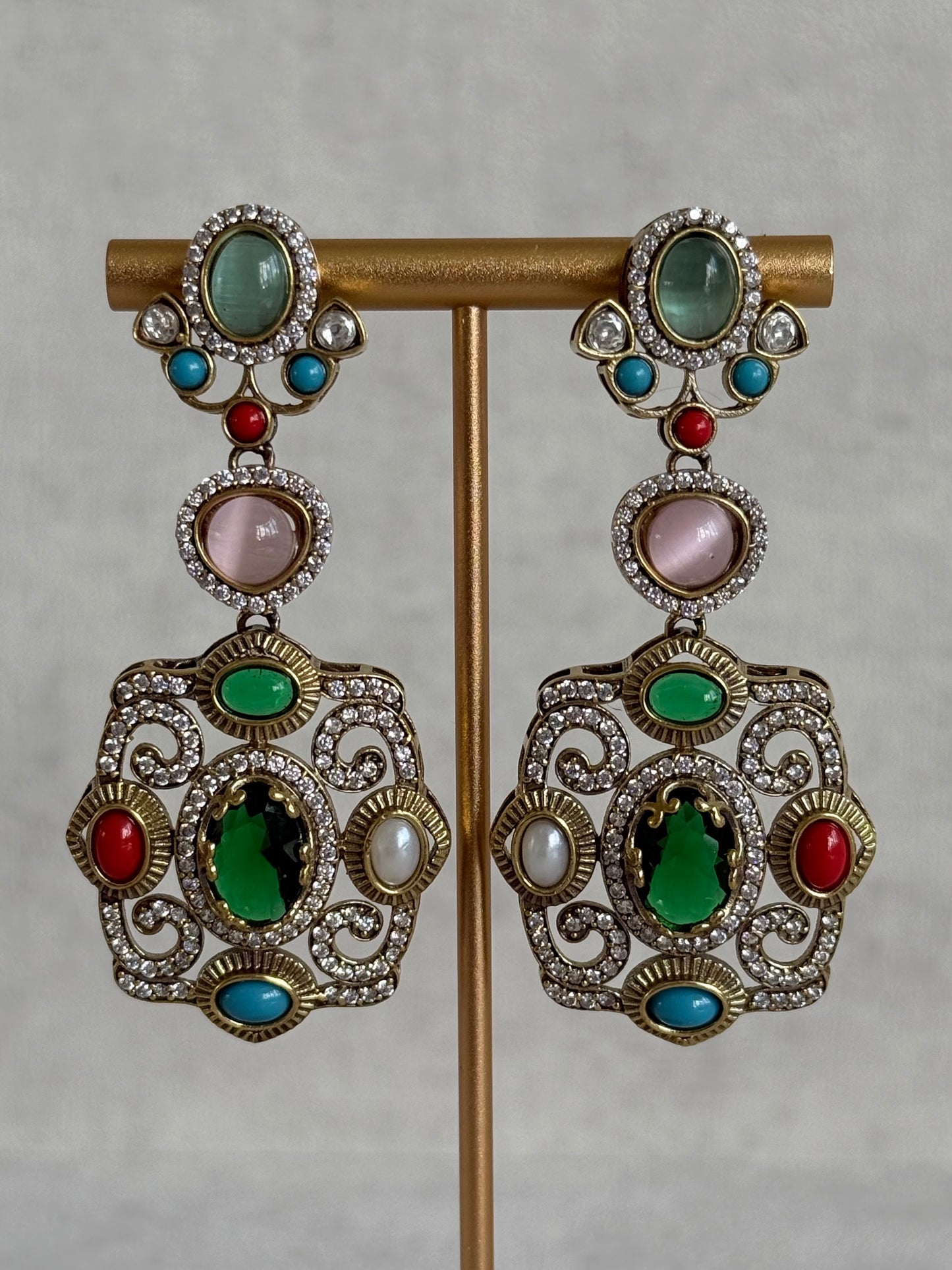 Ayura Designs Ella Statement Earrings – Multicolour Stones & Crystal Detailing