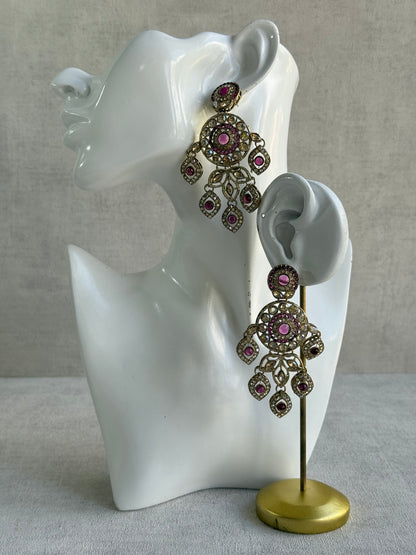 Ayura Designs Vanika Earrings – Mauve Purple & Champagne Crystal Gold Finish