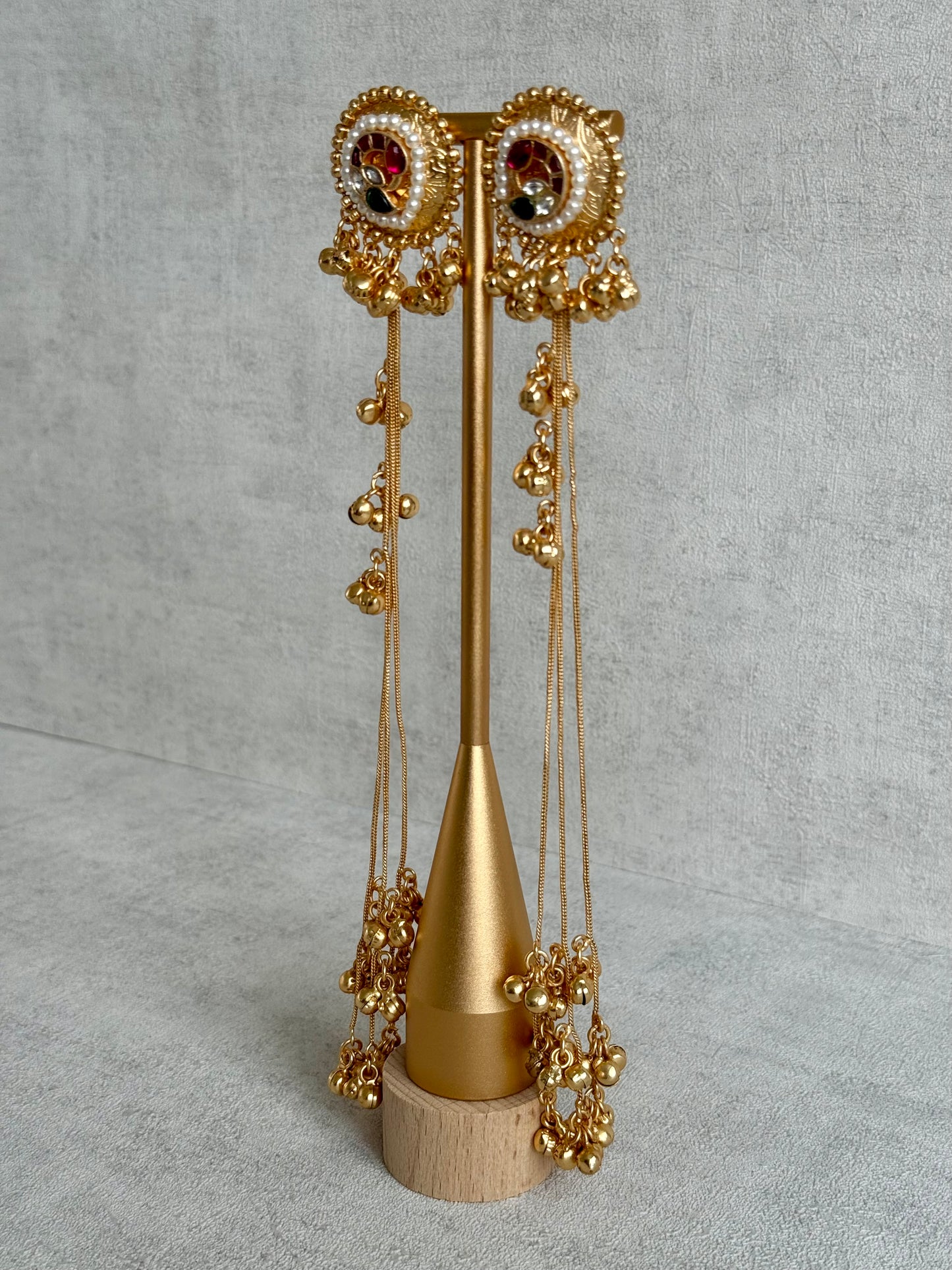 Ayura Designs Hans Earrings – Kashmiri-Inspired Meenakari with Ruby, Emerald & Pearl Detailing