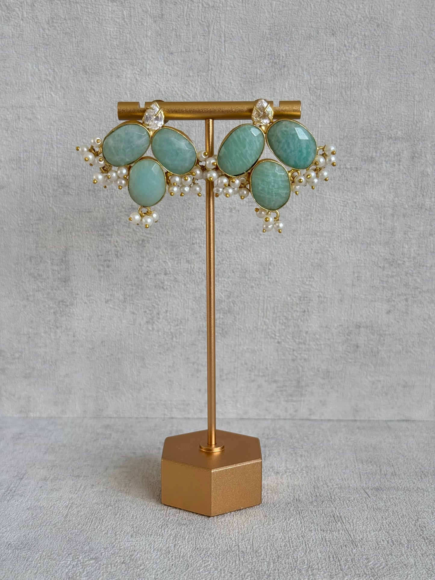 Ayura Designs Anahita Set with Tikka & Earrings – Amazonite, Crystals & Pearls