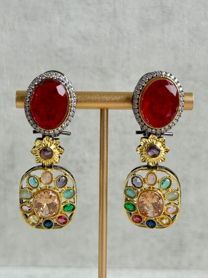 Ayura Designs Verity Choker Set with Earrings – Multicolour Stones, Crystal Accents & Antique Silver Finish