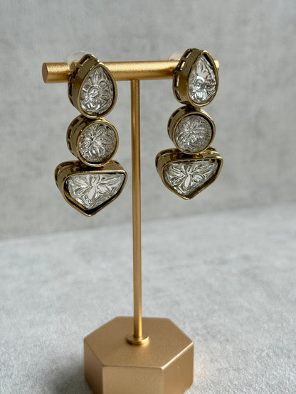 Ayura Designs Zella Earrings – Carved Crystal with Gold Frame Detailing