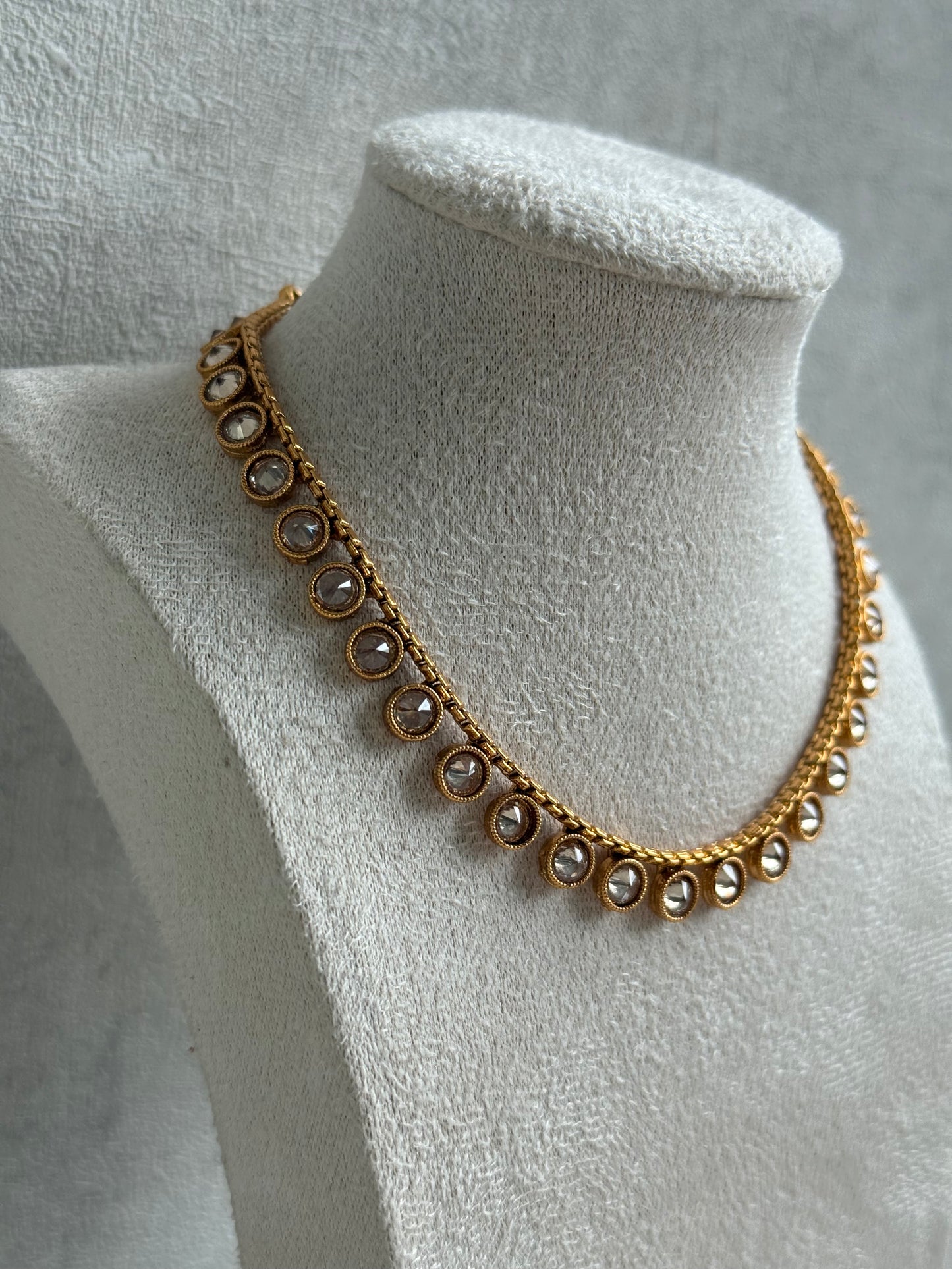 Ayura Designs Veni Set – Gold Necklace & Stud Earrings with Ruby & Champagne Mirror-Cut Polki Stones