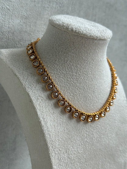 Ayura Designs Veni Set – Gold Necklace & Stud Earrings with Ruby & Champagne Mirror-Cut Polki Stones