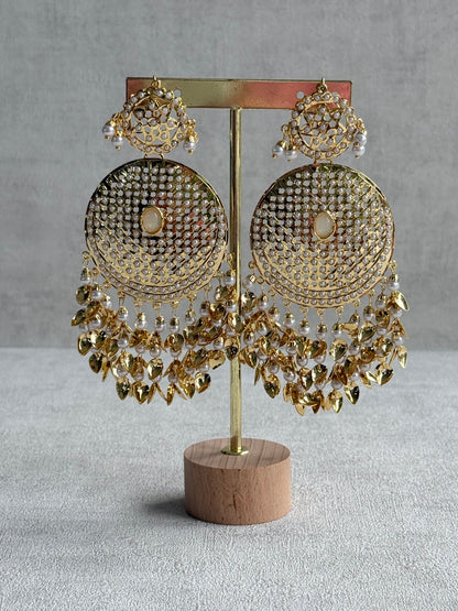 Ayura Designs Seerat Earrings – Ivory Gold Pippal Patti Design with Pearls