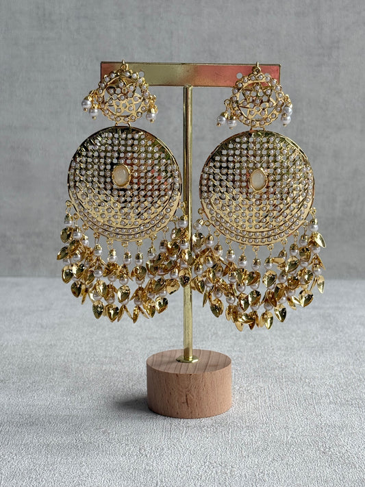 Ayura Designs Seerat Earrings – Ivory Gold Pippal Patti Design with Pearls