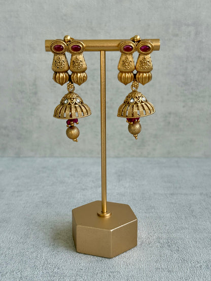 Ayura Designs Aima Necklace Set with Earrings – Antique Gold with Rani Pink Stones
